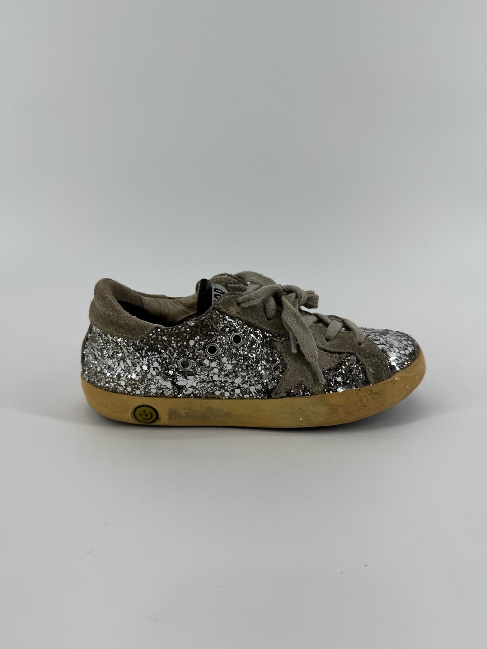 Kids Golden Goose Sparkle Lace-Up Sneaker in Silver Glitter Sequins